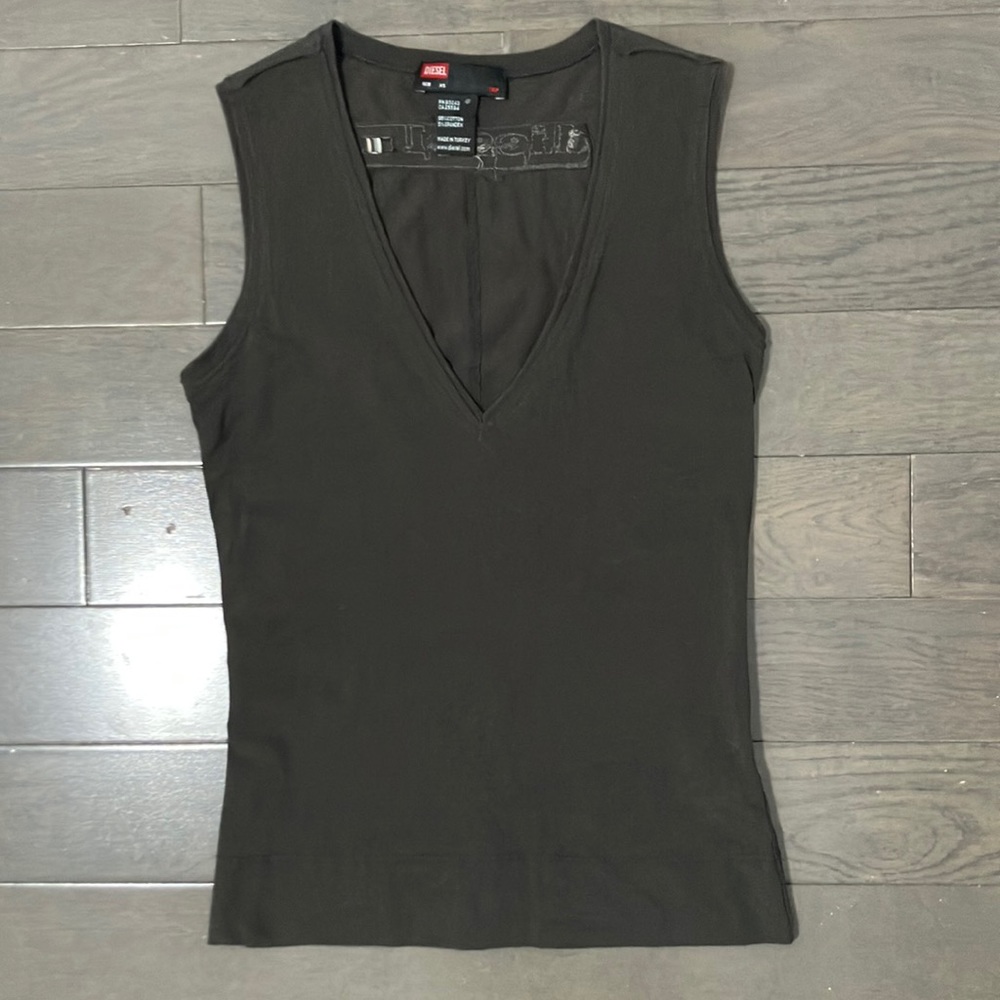 Diesel V-Neck Muscle Tank Top with Logo Detail on Back Size XS